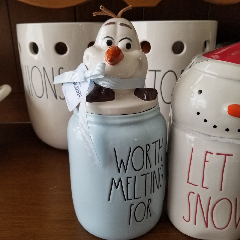 Rae dunn Olaf topper " WORTH MELTING FOR " canister